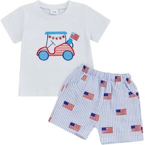 Kayotuas 4th of July Baby Boy Outfit Golf American Flag T-Shirt Top Striped Shorts Toddler Fourth of July Clothes 2 Piece Set