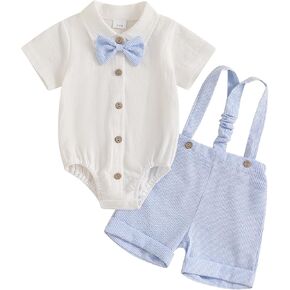 Newborn Baby Boy Outfits Suit Bowtie Dress Romper+Suspender Overalls Shorts Pants Set Gentleman Wedding Clothes Formal