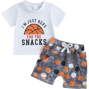 Toddler Infant Baby Boy Summer Outfit Basketball Print Short Sleeve T-Shirt Tops Shorts Set Game Day Sports Clothes