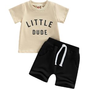 Toddler Baby Boy Clothes Letter Print T Shirt Tops and Elastic Waist Shorts 6 12 18 24 Months 2T Summer Outfit