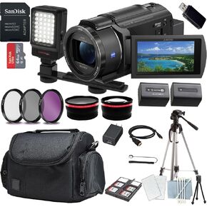 Sony FDR-AX43 UHD 4K(FDRAX43/B) Handycam Camcorder Case+Commander Starter Kit+64 GIG Memory Card+LED Light+Tripod(13PC) Bundle