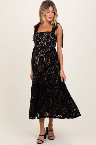 PinkBlush Velvet Lace Shoulder Bow Maternity Maxi Dress in Saudi Arabia