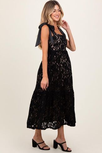 PinkBlush Velvet Lace Shoulder Bow Maternity Maxi Dress in Saudi Arabia