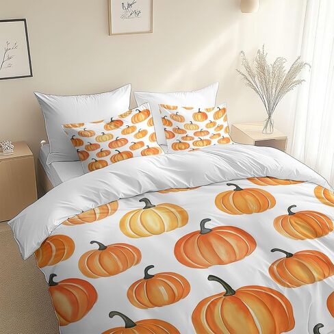 Toddler Duvet Cover 40 X 60 Inches - Watercolor Style Pumpkin, Brushed Microfiber Reversible Comforter Cover, 2 Pieces Soft & Breathable Beige Bedding Set with 1 Pillow Shams 20 X 30 Inches in Saudi Arabia
