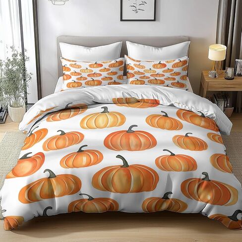 Toddler Duvet Cover 40 X 60 Inches - Watercolor Style Pumpkin, Brushed Microfiber Reversible Comforter Cover, 2 Pieces Soft & Breathable Beige Bedding Set with 1 Pillow Shams 20 X 30 Inches in Saudi Arabia