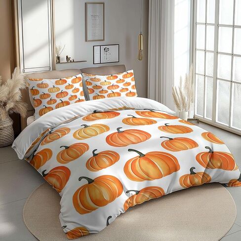 Toddler Duvet Cover 40 X 60 Inches - Watercolor Style Pumpkin, Brushed Microfiber Reversible Comforter Cover, 2 Pieces Soft & Breathable Beige Bedding Set with 1 Pillow Shams 20 X 30 Inches in Saudi Arabia