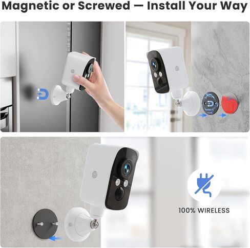 Wireless Outdoor Security Camera, 2.4G WiFi, Battery & Solar Powered, Magnetic Mount, AI Human Detection, Free 7-Day Cloud/SD, 2K, Night Vision, Siren, 2-Way Talk, IP65 in Saudi Arabia