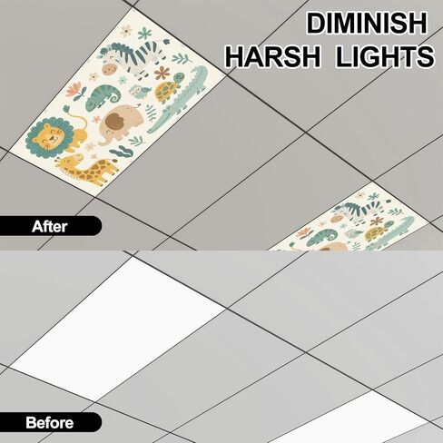 4 Pack Fluorescent Light Covers for Ceiling Lights Cute Wild African Animals Including Lion Giraffe Elephant Magnetic Light Filters Diffuser Shade for Classroom Home Office School in Saudi Arabia