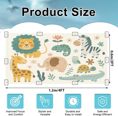 4 Pack Fluorescent Light Covers for Ceiling Lights Cute Wild African Animals Including Lion Giraffe Elephant Magnetic Light Filters Diffuser Shade for Classroom Home Office School in Saudi Arabia