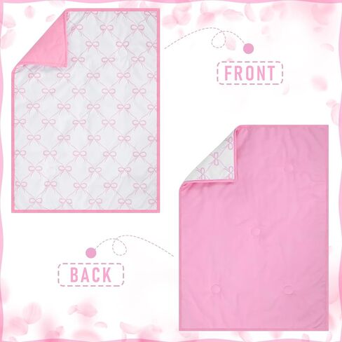 5 Pcs Pink Bow Theme Crib Bedding Set Include Bow Knot Print Crib Sheets Bed Skirt Comforter Pad Cover Wall Stickers for Girls Princess Nursery Room Decoration in Saudi Arabia