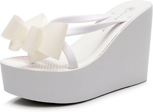 Lossarye Women's Bow Platform Wedge Flip Flops Summer Anti-Slip Comfortable Cute High Heel Slide Sandals Beach Thong Sandals in Kuwait