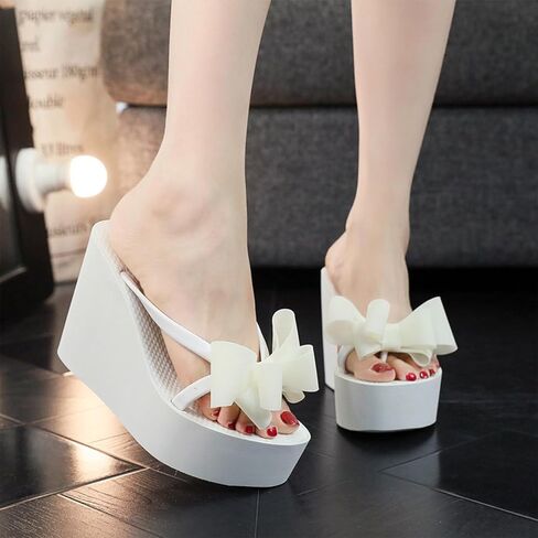 Lossarye Women's Bow Platform Wedge Flip Flops Summer Anti-Slip Comfortable Cute High Heel Slide Sandals Beach Thong Sandals in Kuwait