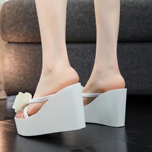 Lossarye Women's Bow Platform Wedge Flip Flops Summer Anti-Slip Comfortable Cute High Heel Slide Sandals Beach Thong Sandals in Kuwait