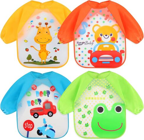 Accmor 4 Pack Long Sleeve Baby Bibs, Waterproof Sleeved Bib, Toddler Baby Girls Boys Smock Bibs for 6-36 Months in Saudi Arabia