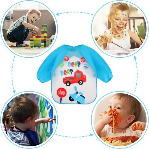 Accmor 4 Pack Long Sleeve Baby Bibs, Waterproof Sleeved Bib, Toddler Baby Girls Boys Smock Bibs for 6-36 Months in Saudi Arabia