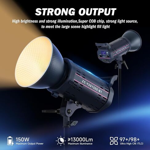 150W LED LED مع 2.4 جم والتحكم في التطبيق COB COL BI COLOR 2700K-6500K ، ≥13000LM ، CRI≥97 ، ضوء الاستوديو مع إضاءة مزدوجة طاقة suport للتصوير الفوتوغرافي ، الاستوديو ، والفيديو in Kuwait
