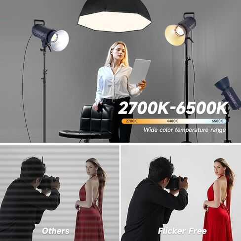 150W LED LED مع 2.4 جم والتحكم في التطبيق COB COL BI COLOR 2700K-6500K ، ≥13000LM ، CRI≥97 ، ضوء الاستوديو مع إضاءة مزدوجة طاقة suport للتصوير الفوتوغرافي ، الاستوديو ، والفيديو in Kuwait