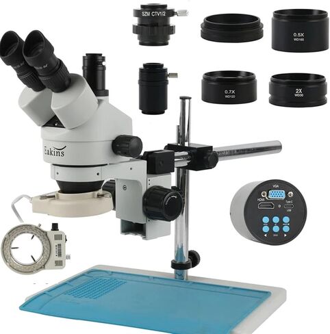 Phone PCB Soldering Lab Industrial 7x 45x 90x Simul Focal Trinocular Stereo Microscope IMX323 1080p VGA HDMI Camera (D HDMI VGA ، Microscope Black) in Saudi Arabia