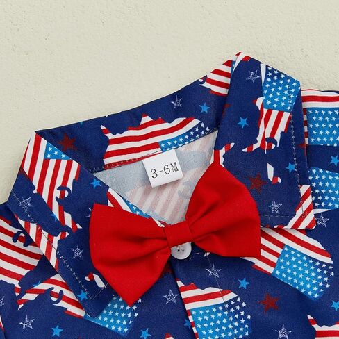 طفل رضيع 4 يوليو الزي العلم الأمريكي/المصاصة/الصبار قميص قميص بودز بستر بتر زر قصير من رومبير in Kuwait