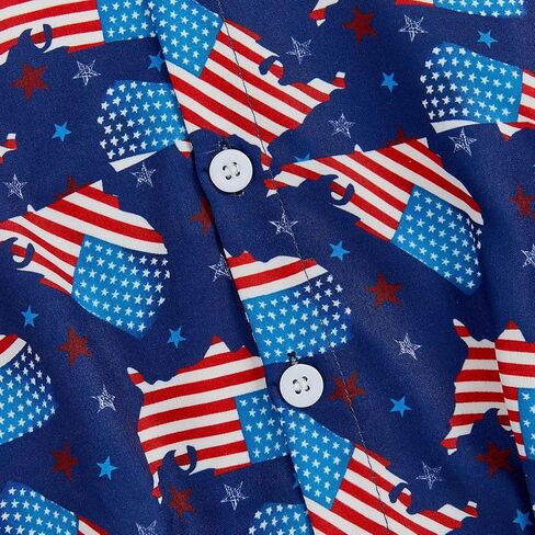 طفل رضيع 4 يوليو الزي العلم الأمريكي/المصاصة/الصبار قميص قميص بودز بستر بتر زر قصير من رومبير in Kuwait