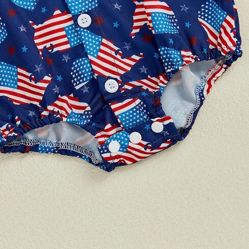 طفل رضيع 4 يوليو الزي العلم الأمريكي/المصاصة/الصبار قميص قميص بودز بستر بتر زر قصير من رومبير in Kuwait