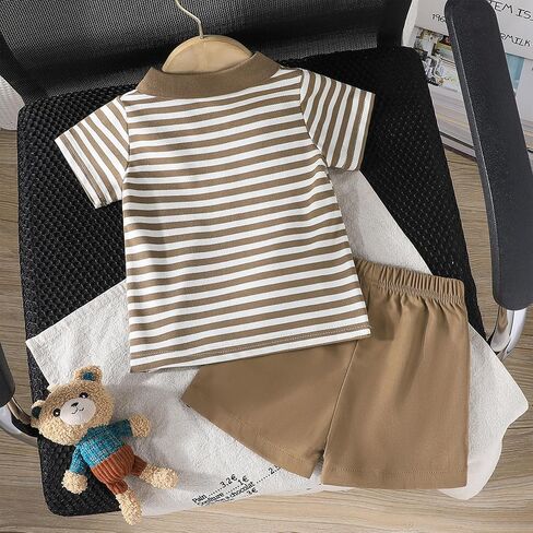 Baby Boy Shorts Set Summer Clothes Toddler Bear Embroidery Striped Short Sleeve Lapel T-shirt Shorts Outfit in Saudi Arabia