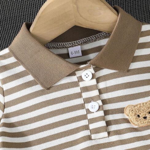 Baby Boy Shorts Set Summer Clothes Toddler Bear Embroidery Striped Short Sleeve Lapel T-shirt Shorts Outfit in Saudi Arabia
