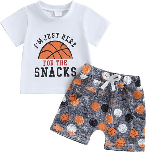 Toddler Infant Baby Boy Summer Outfit Basketball Print Short Sleeve T-Shirt Tops Shorts Set Game Day Sports Clothes in Saudi Arabia