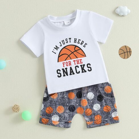Toddler Infant Baby Boy Summer Outfit Basketball Print Short Sleeve T-Shirt Tops Shorts Set Game Day Sports Clothes in Saudi Arabia
