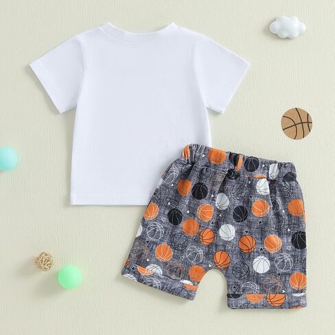 Toddler Infant Baby Boy Summer Outfit Basketball Print Short Sleeve T-Shirt Tops Shorts Set Game Day Sports Clothes in Saudi Arabia