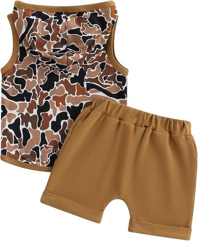 Baby Boy Clothes Camo Print Hooded Sleeveless Top and Drawstring Shorts Set 2Pcs Infant Toddler Summer Outfit in Saudi Arabia