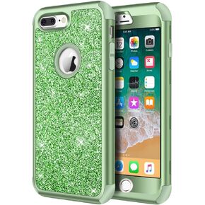 Hython Designed for iPhone 8 Plus, iPhone 7 Plus Case, Heavy Duty Defender Protective Bling Glitter Sparkle Hard Shell Hybrid Shockproof Rubber Bumper Cover for iPhone 7 Plus and 8 Plus, Blue