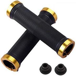 Bike Grips, Kework Double Locking Bike Bicycle Mountain Bike Handlebar Grips, Include 2 Handlebar Caps, Aluminum Alloy Lock Ring
