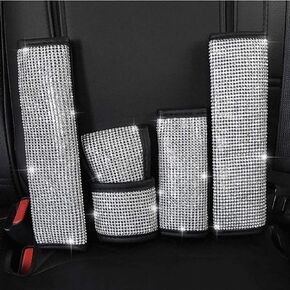 2 Pcs Bling Bling Seat Belt Shoulder Pads Luster Crystal Car Seatbelt Covers Auto Car Decoration Accessories for Women