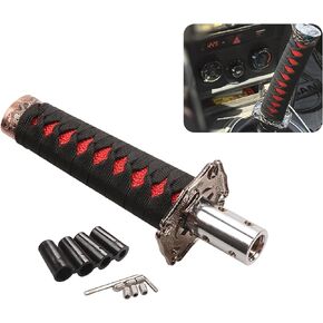 1 PC Car Samurai Gear Shift Head, 5.9" Bushido Handle Style Shift Knob Wave Stick Headband with 8/9.5/10/12mm Adapter, Modified Decorative Accessories, Suitable for Most Models (Black & Red)