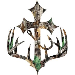Cross Hunting Deer , Fish Hook Camo Decal
