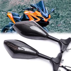 Motorcycle Led Turn Signal Indicator Rearview Mirrors for Yamaha YZF R6 600 Kawasaki Ninja 250R 650R 500R (Matt Black+Smoke lens+blue arrow light)