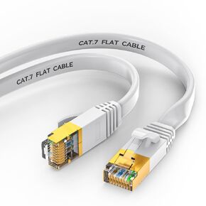 Cat7 Ethernet Cable 10Ft 2 Pack Heavy Duty High Speed Internet Network Cable Professional LAN Cable Shielded in Wall, Flat RJ45 LAN Cable 10Gbps 600MHz for Computer(10Ft White)