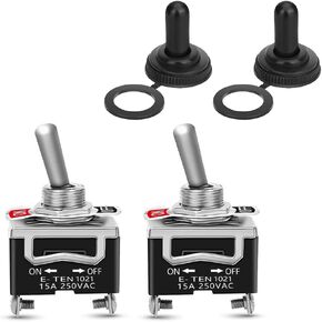 2PCS Toggle Switch 12V SPST ON/Off Waterproof Marine Toggle Switch,15A 250VAC Single Pole Solid Metal DC Switch for Chassis Lamp,Fog Lamps,Dome Light of Car,Truck,SUV