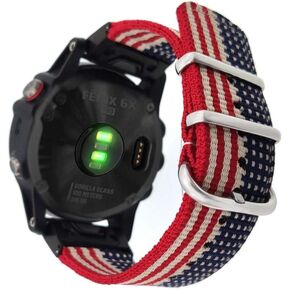 سوار ساعة 26 ملم لـ Garmin Fenix ​​6X Pro/Sapphire، حزام معصم من النايلون المنسوج بنمط العلم الأمريكي مع مشبك من الفولاذ المقاوم للصدأ لـ Garmin Fenix ​​5X/Fenix ​​5X Plus، Fenix ​​3، متعدد الألوان in Kuwait