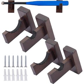 4 PCS Baseball Bat Display Wall Mount, Protective Rack Brackets Hanger Baseball Bat Holder Case for Horizontal Display, Handmade Wood with Felt Liner and Hidden Screws