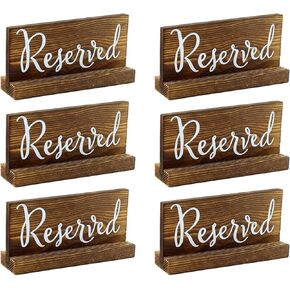Darware Wooden Reserved Signs for Tables (6-Pack, Brown); Rustic Real Table Signs with Sign Holders for Weddings, Special Events, and Restaurant Use