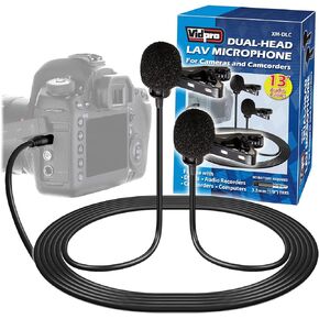Vidpro XM-DLC Dual-Head Interview Lavalier Microphone for DSLR Cameras & Camcorders