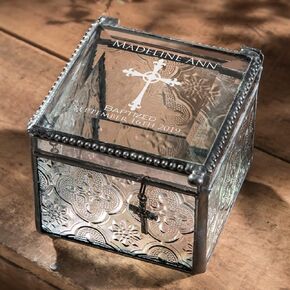 Baptism Gift Personalized Keepsake Custom Engraved Vintage Stained Glass Jewelry Trinket Rosary Case Christening Gift J Devlin Box 631 EB222