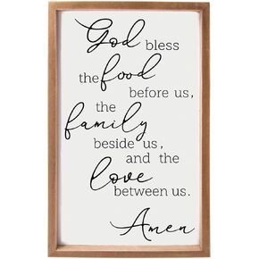 House Warming Gifts for New Home - Farmhouse Wall Decor for Dining Room and Kitchen - Rustic Wood Sign with Quotes Bless The Food Before Us - Vertical 16x9.5 Inches