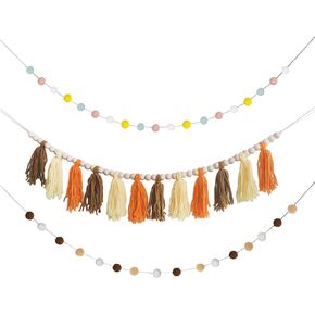 Boho Tassel Garland Pom Poms Garland Banner Rainbow Fall Tassel Wall Hanging Decor for Thanksgiving Christmas Friendsgiving Birthday Party Classroom Nursery Bedroom Dorm Office Decorations