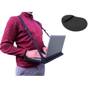 Laptop Harness - Hands Free Portable Wareable Walking Desk for up to 17" Laptop - Tablet, Notepad, MacBook - Adjustable Straps Standing Laptop Carrier - Includes Memory Foam Mouse Pad