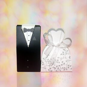50 Pcs Wedding Favor Boxes Romantic Wedding Party Cardboard Candy Boxes Creative Bride and Groom Dress Candy Chocolate Gift Boxes for Bridal Shower Wedding Party Gift Decoration Supplies