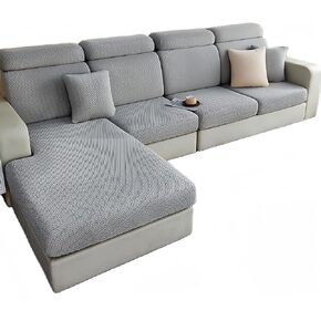 Sofa Hero Covers, Magic Sofa Covers Stretch for Sectional, Couch Cushion Cover Recliner, Slipcovers Washable (Leaves Light Gray, Pillow Cover 18x18)