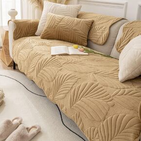 vctops Leaves Pattern Plush Sofa Cover Super Soft Warm Sectional Couch Cover Non-Slip Sofa Slipcover for Dogs, Cats, Kids, Pets Furniture Protector (Cream,28"x70")